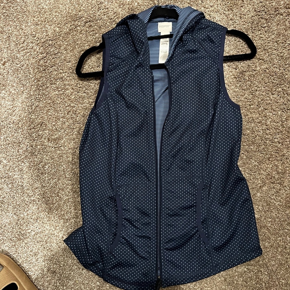 Navy Polka Dot Hooded Vest